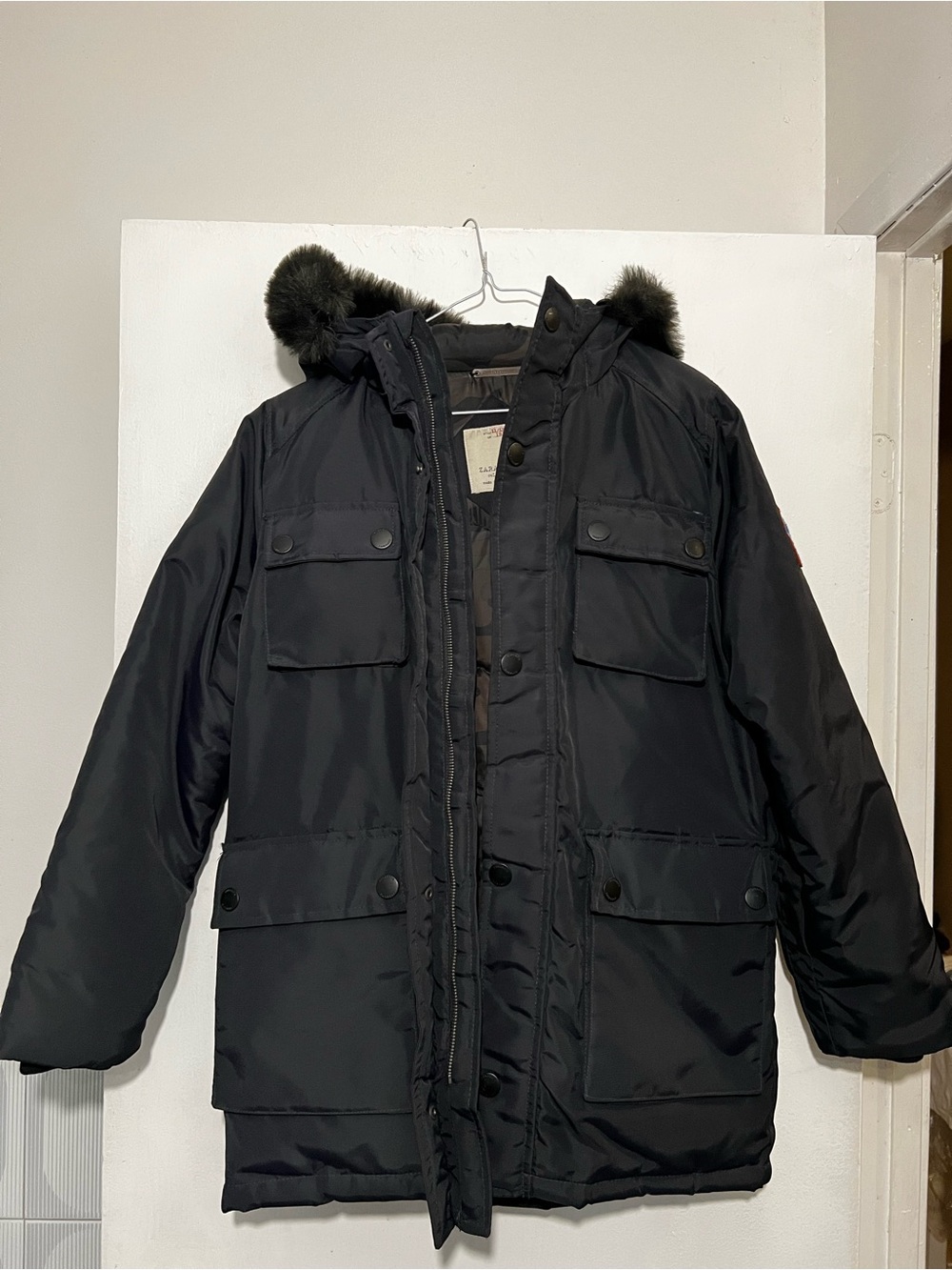 Zara Black Puffer Coat with Fur-Trim Hood